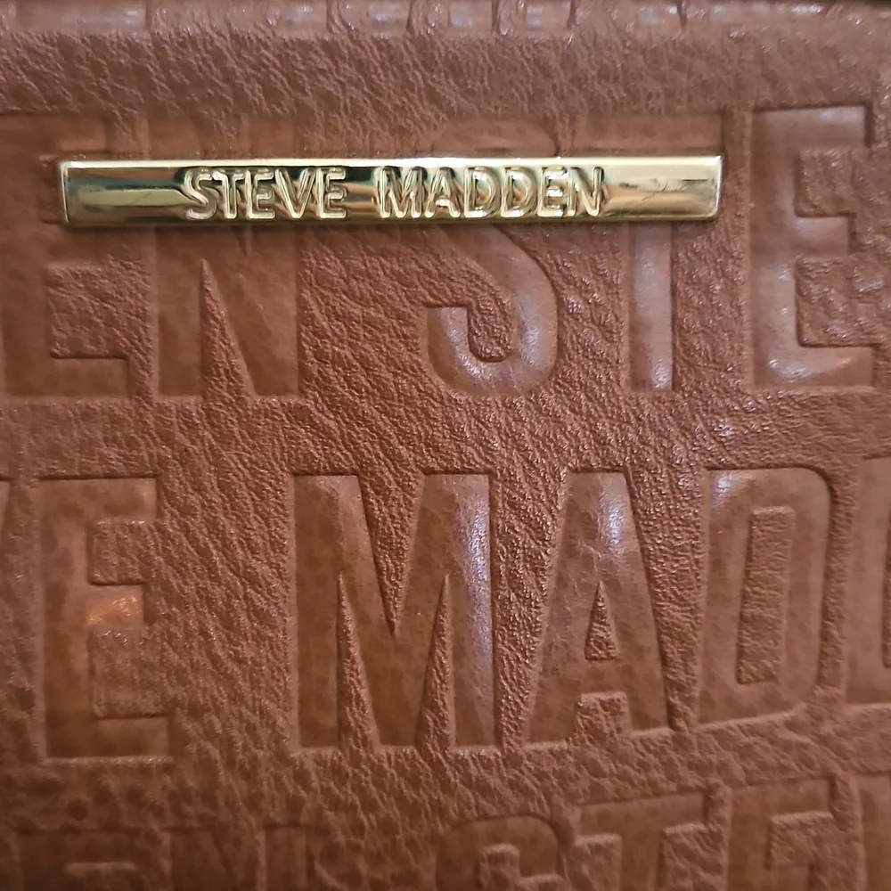 Steve Madden Women's Brown And Black Vegan Leather Crossbody Bag W/ Gold Accents